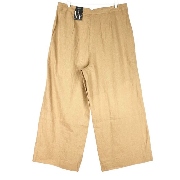 Worthington Women's Linen Blend Wide Leg Tan Cropped Pants Size 16T Pleated NWT - Picture 2 of 11